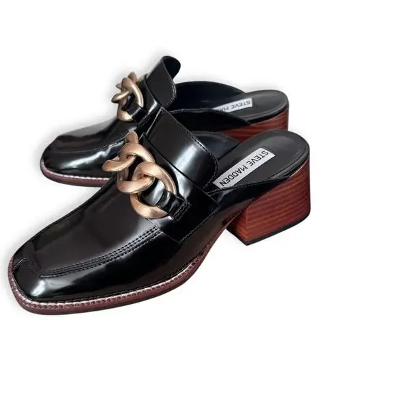 Steve Madden Women's Lorie Mule: Vegan Leather Slip-On Heeled Mule, SZ 6.5 Chain - Picture 10 of 16